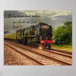 Vintage Locomotive Countryside Wisdom Photo Print<br><div class="desc">Vintage Locomotion on a track in the rural countryside photo print!  Saying, "If any of you lacks wisdom,  you should ask God." Beautiful scenic print that would be great in any decor.</div>