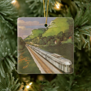 Vintage Locomotive in Country, Vacation by Train Ceramic Ornament