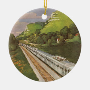 Vintage Locomotive in Country, Vacation by Train Ceramic Ornament