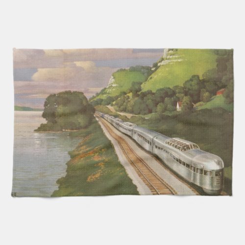 Vintage Locomotive in Country Vacation by Train Kitchen Towel