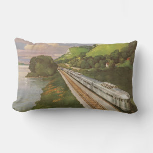 Vintage Locomotive in Country, Vacation by Train Lumbar Pillow