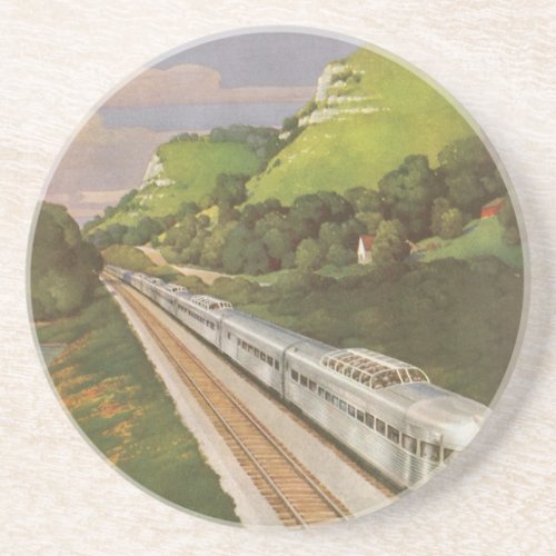 Vintage Locomotive in Country Vacation by Train Sandstone Coaster