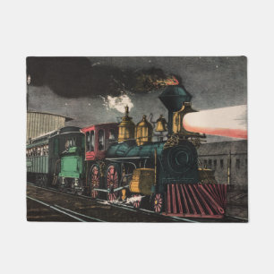 Vintage Locomotive Night Express - Boys Room Train Doormat