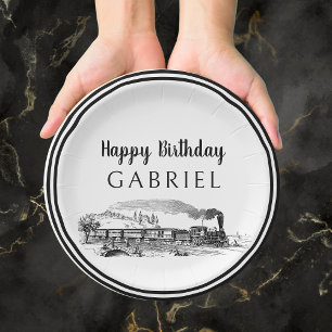 Vintage Locomotive Steam Train Birthday Paper Plates