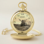 Vintage Locomotive Train Birthday Black Gold Pocket Watch<br><div class="desc">Vintage Locomotive,  train,  black and white,  watch. Personalize it with your name.</div>