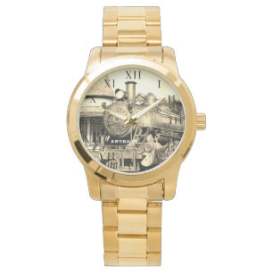 Vintage Locomotive Train Birthday Black Travel Watch
