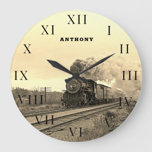 Vintage Locomotive Train Engine Railway Steam Large Clock