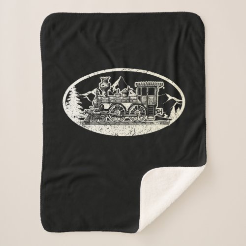 Vintage Locomotive Train Railway Railroad Steam Sherpa Blanket