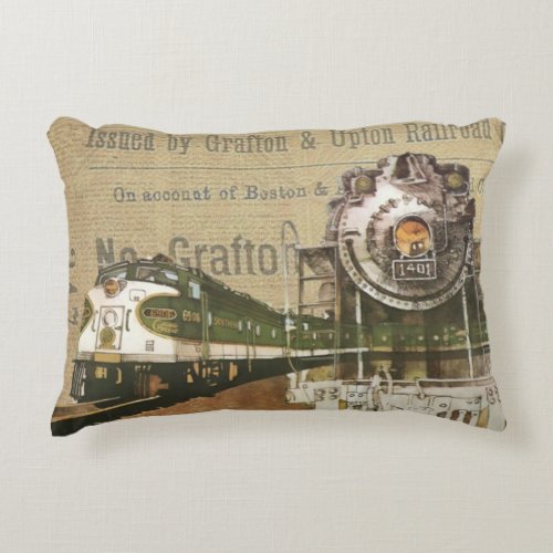 Vintage Locomotive Train Steam Engine Railroad Accent Pillow