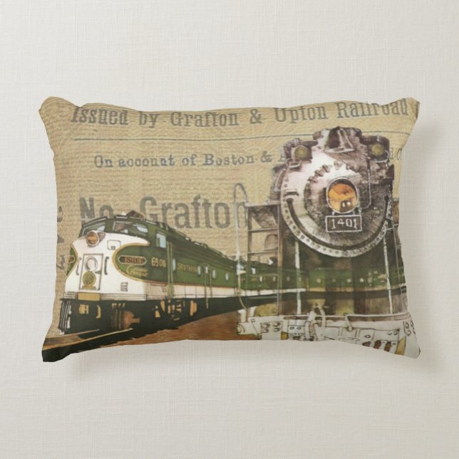 Vintage Locomotive Train Steam Engine Railroad Accent Pillow (Front)
