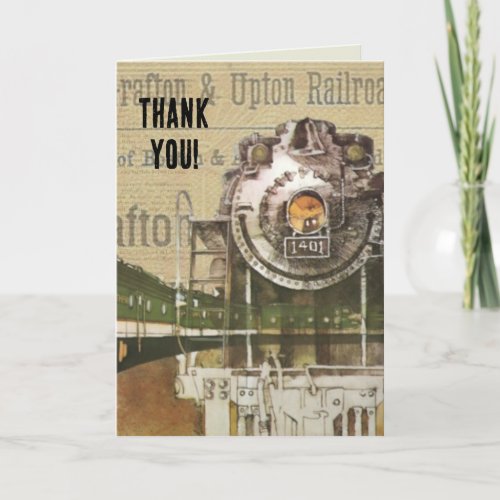 Vintage Locomotive Train Steam Engine Steampunk Thank You Card
