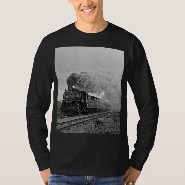 Vintage Locomotive Train Steam Engine T-Shirt (Front)