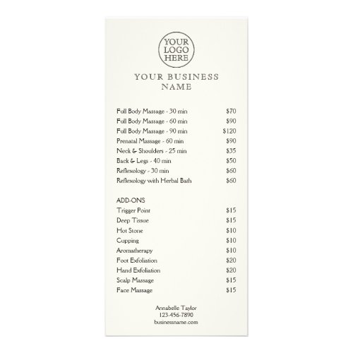 Vintage Logo Spa Salon Price List Rack Card