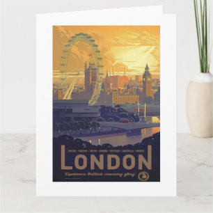 Vintage London Big Ben Parliament Thames River Card