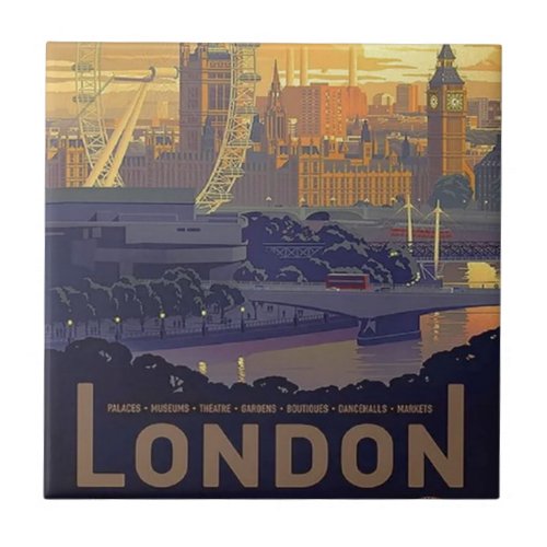 Vintage London Big Ben Parliament Thames River Ceramic Tile