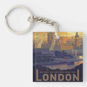 Vintage London Big Ben Parliament Thames River Keychain
