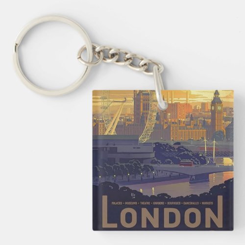 Vintage London Big Ben Parliament Thames River Keychain