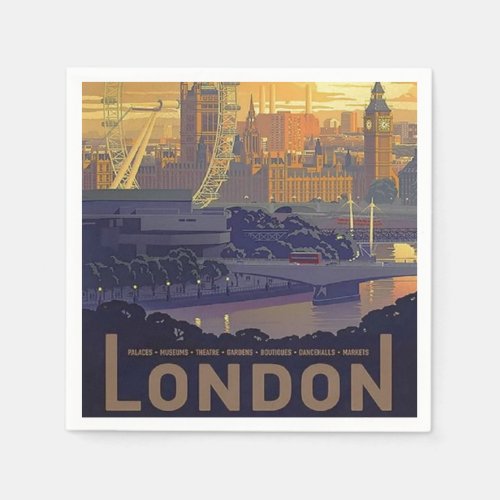 Vintage London Big Ben Parliament Thames River Napkins