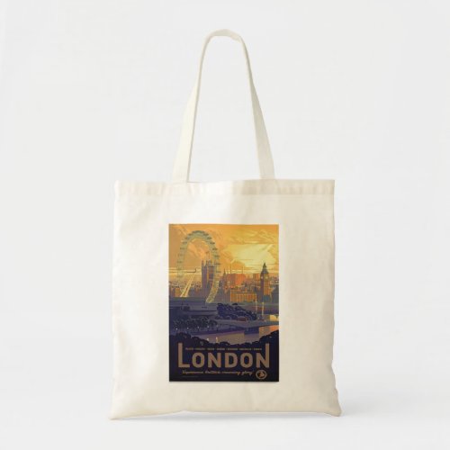 Vintage London Big Ben Parliament Thames River Tote Bag