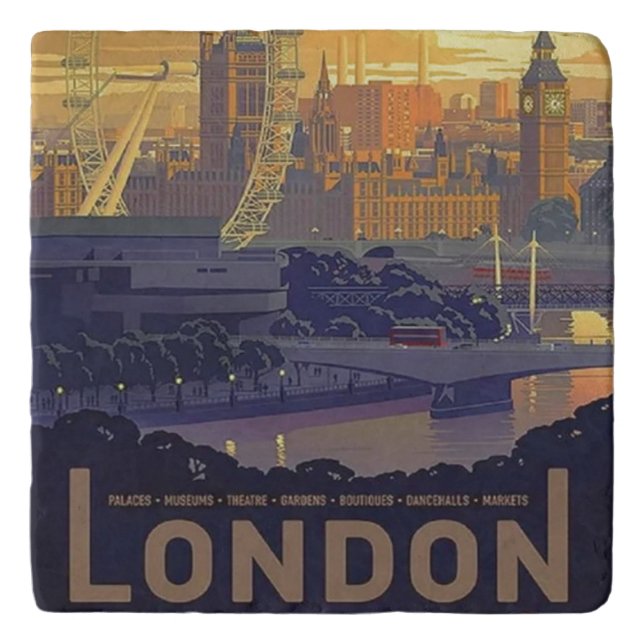 Vintage London Big Ben Parliament Thames River Trivet (Front)