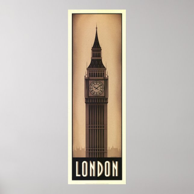 Vintage London Big-Ben Sepia Travel Poster (Front)