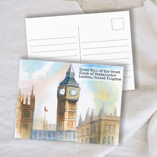 Vintage London big ben Watercolor Postcard