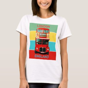 Vintage London Bus Colorful Stripes T-Shirt