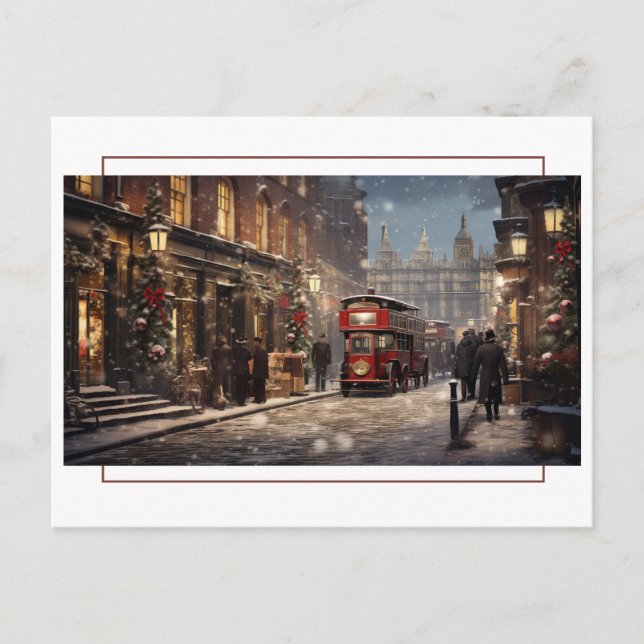 Vintage London Christmas Street Scene  Postcard (Front)