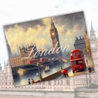 Vintage London City England Big Ben Travel Art