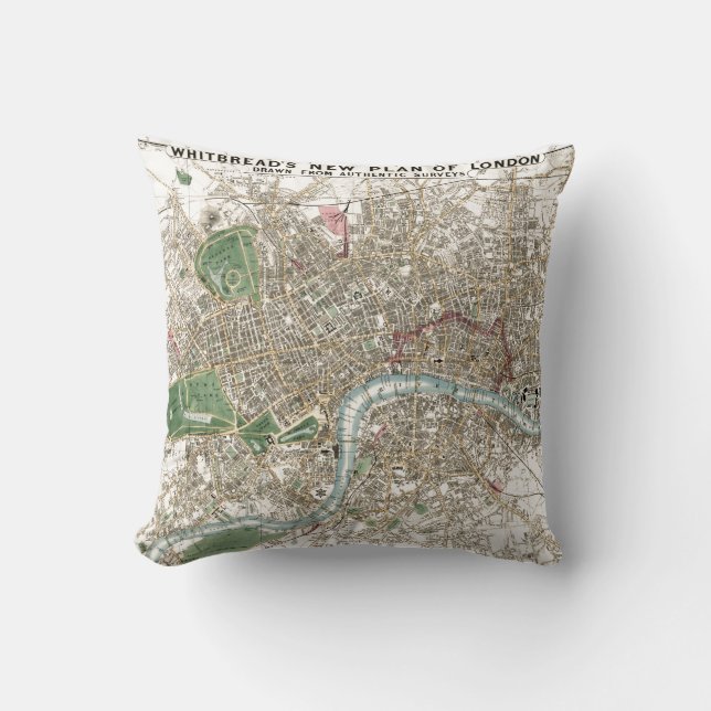Vintage London City Plan Old Antique Throw Pillow (Front)