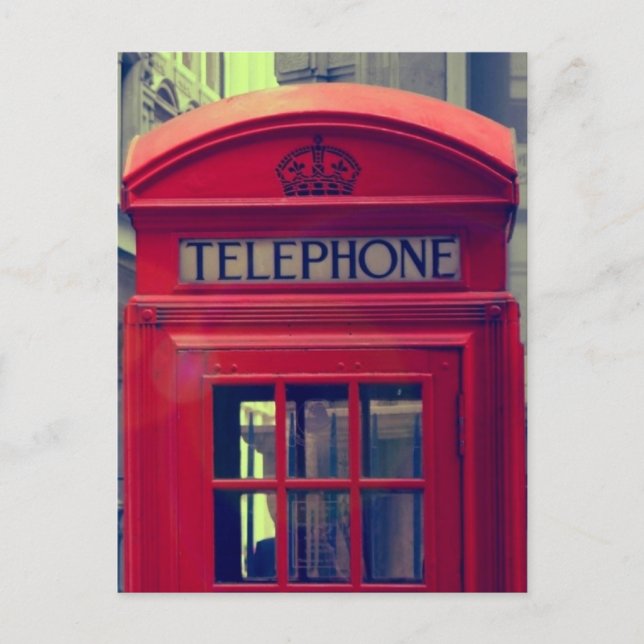 Vintage London City Red Public Telephone Booth Postcard (Front)