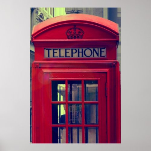 Vintage London City Red Public Telephone Booth Poster