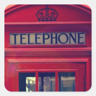 Vintage London City Red Public Telephone Booth Square Sticker