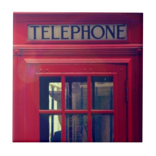 Vintage London City Red Public Telephone Booth Tile