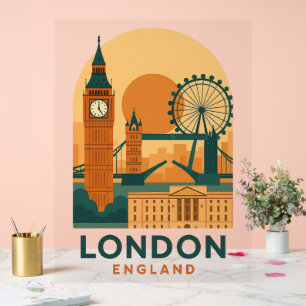 Vintage London England Travel Acrylic Sign Retro