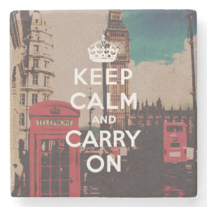Vintage London Landmark Keep Calm And Carry On Stone Coaster