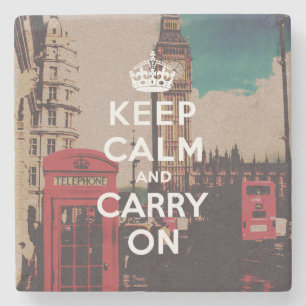 Vintage London Landmark Keep Calm And Carry On Stone Coaster