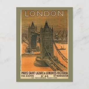 Vintage London Paris Railroad Travel Advertisement Holiday Postcard