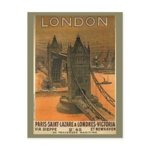 Vintage London Paris Railroad Travel Advertisement Postcard