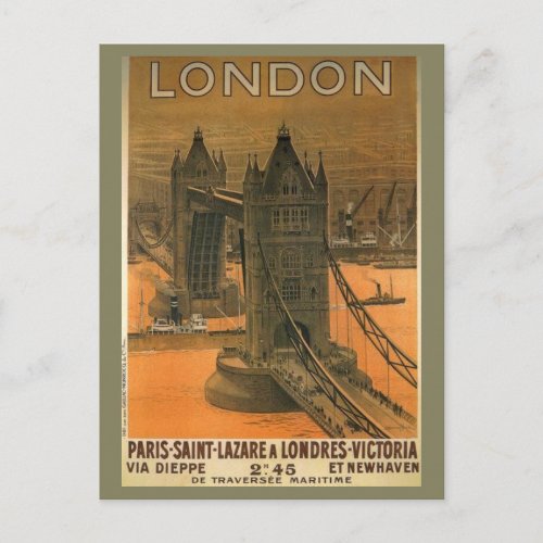 Vintage London Paris Railroad Travel Advertisement Postcard