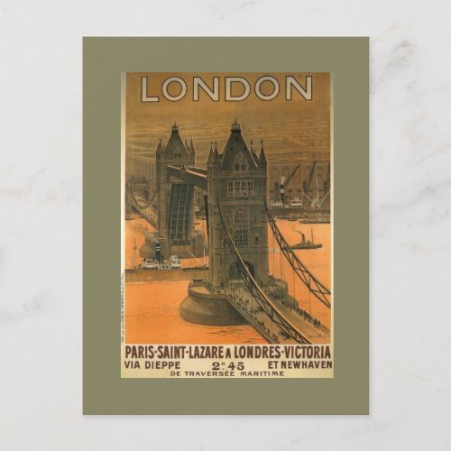Vintage London Paris Railroad Travel Advertisement Postcard