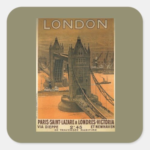 Vintage London Paris Railroad Travel Advertisement Square Sticker
