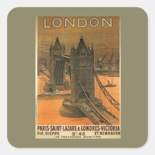 Vintage London Paris Railroad Travel Advertisement Square Sticker