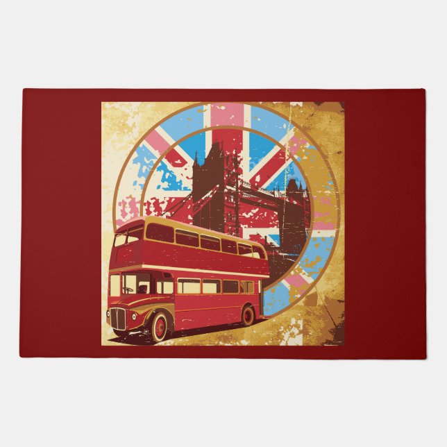 Vintage London Red Double Decker Bus Doormat (Front)