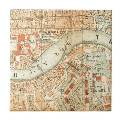Vintage London River Thames Map accessories  gift Ceramic Tile
