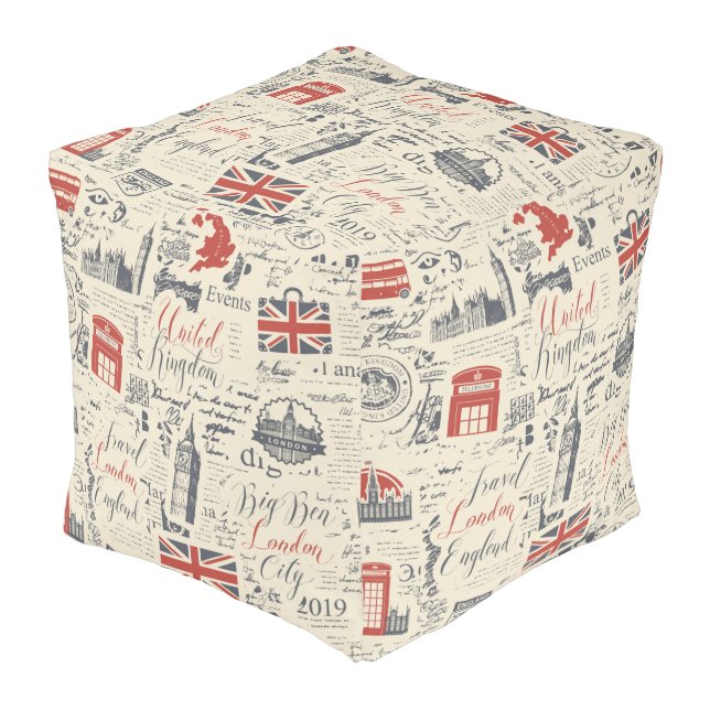 Vintage London Square Pouf (Angled Front)