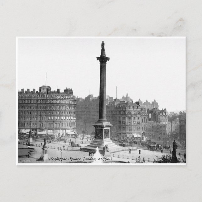 Vintage London street scene, Trafalgar Square Postcard (Front)