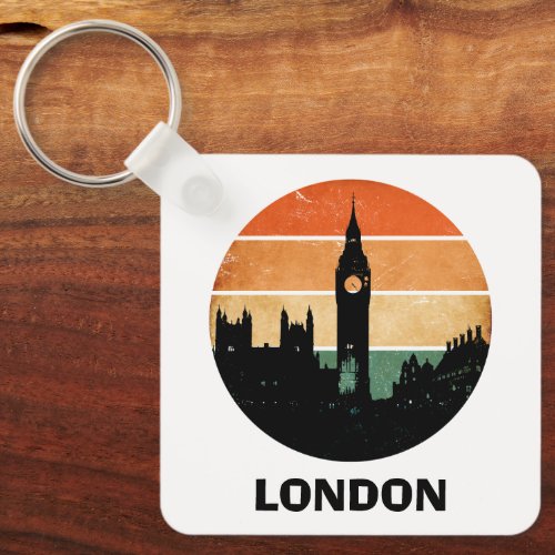 Vintage London Sunset Cityscape Travel Souvenir Keychain
