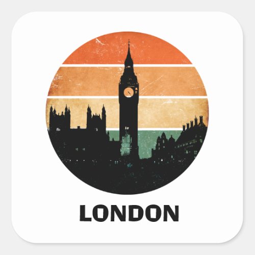 Vintage London Sunset Cityscape Travel Souvenir Square Sticker