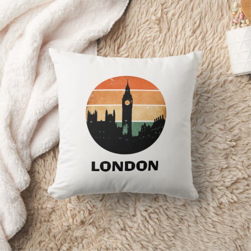 Vintage London Sunset Cityscape Travel Souvenir Throw Pillow